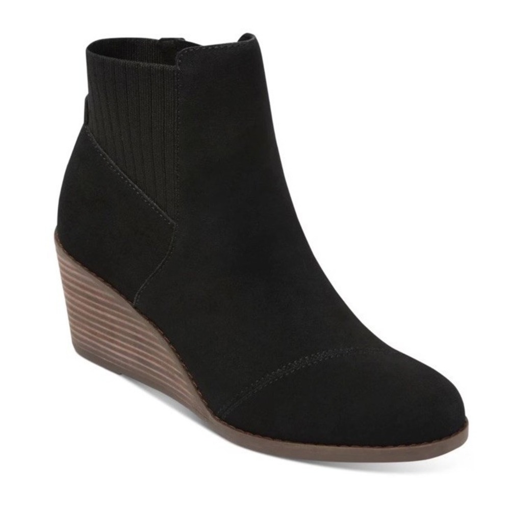 New Women's TOMS Sadie Wedge Booties Black Suede 10016851 Size 9
